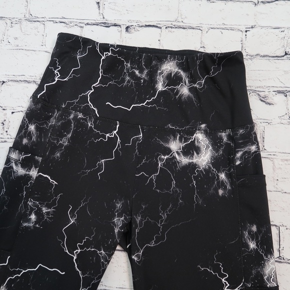 Leggings High Waist‎ Thunder Print Waist 24" Black - Picture 3 of 13